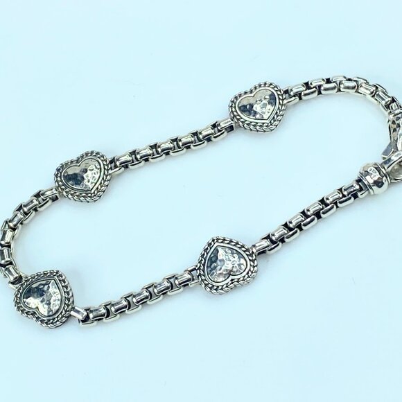 JAI Sterling Silver Symbols of Love Box Chain Station Bracelet JR9288 - Picture 3 of 8